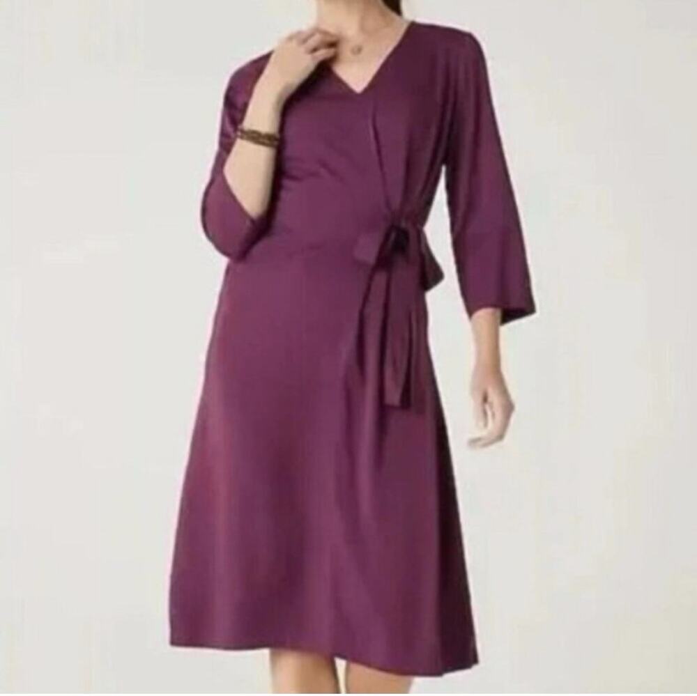 Pure Jill J. JIll Midi Dress Plus Size 2X Purple Faux Wrap V-Neck 3/4 Sleeves